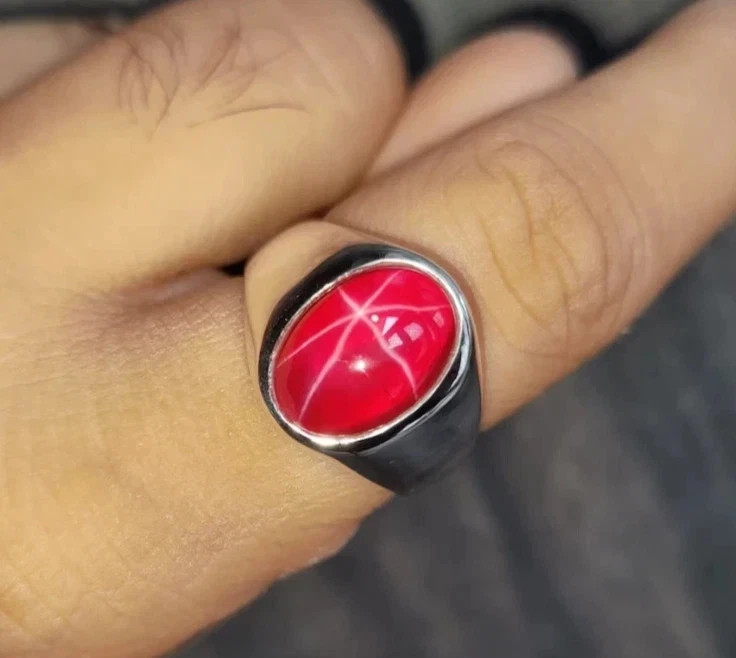 Certified 9 Ct Natural Red Star Ruby Men’s Ring in 925 Sterling Silver All Sizes