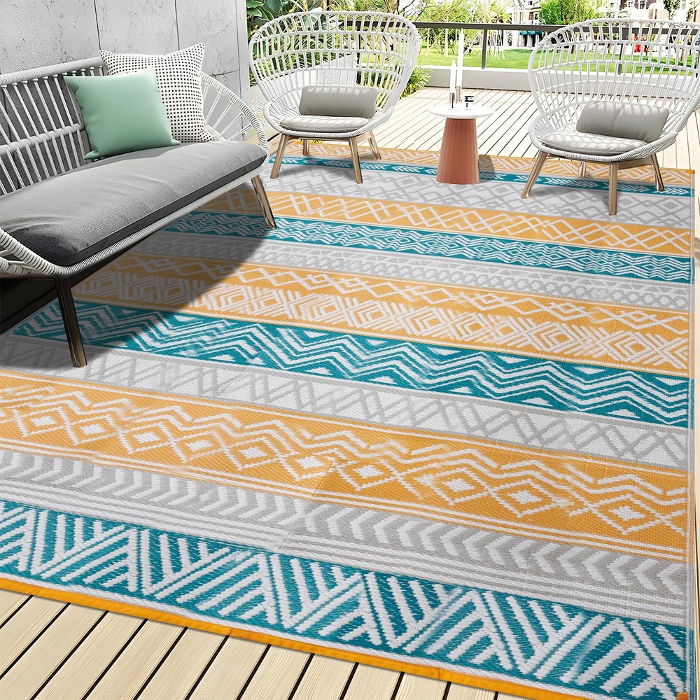 BMCH 9x12 Reversible Outdoor Plastic Straw Rug, Waterproof Patio Carpet
