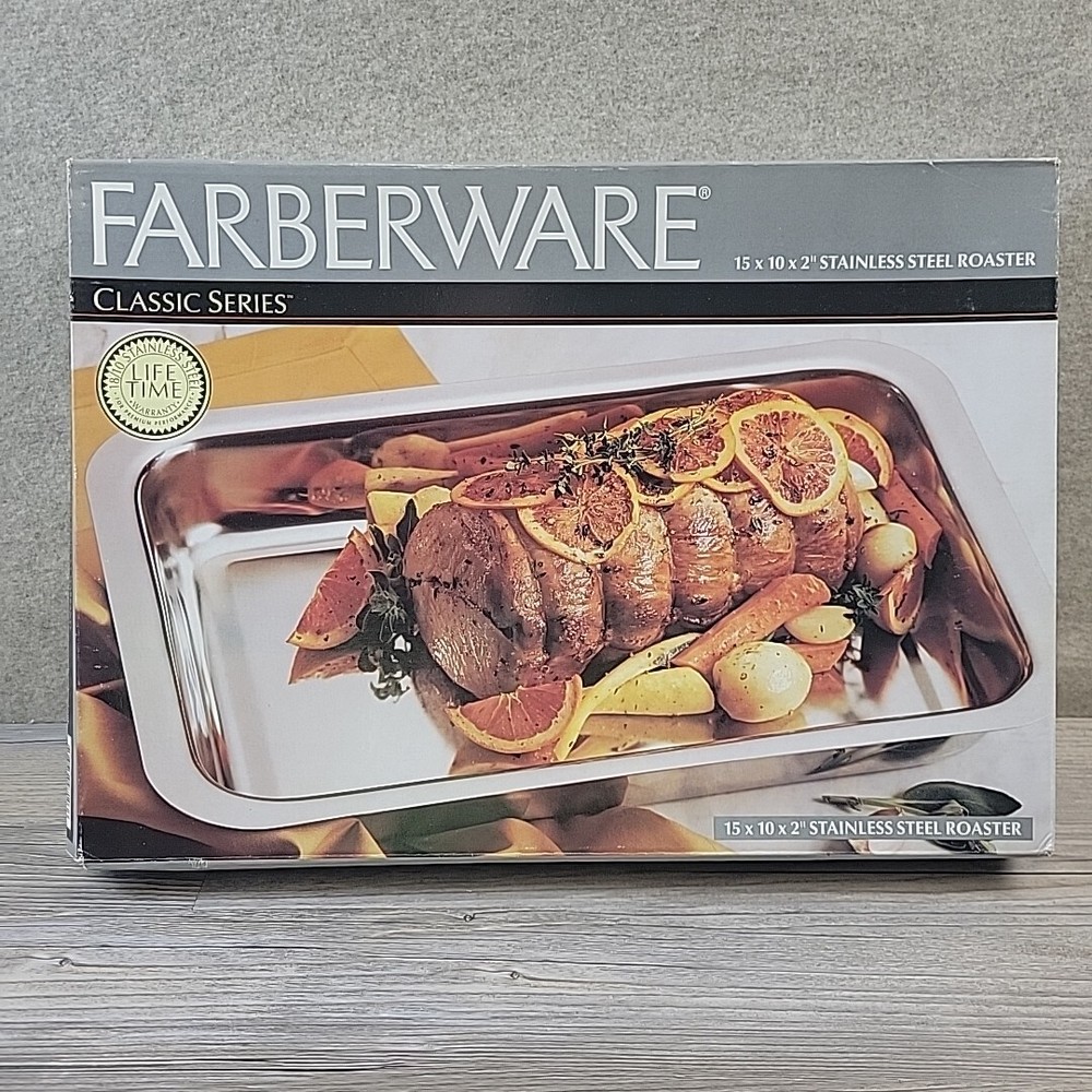 Vintage Farberware Stainless Steel Roaster Pan 15 x 10 x 2 New Open Box Classsic