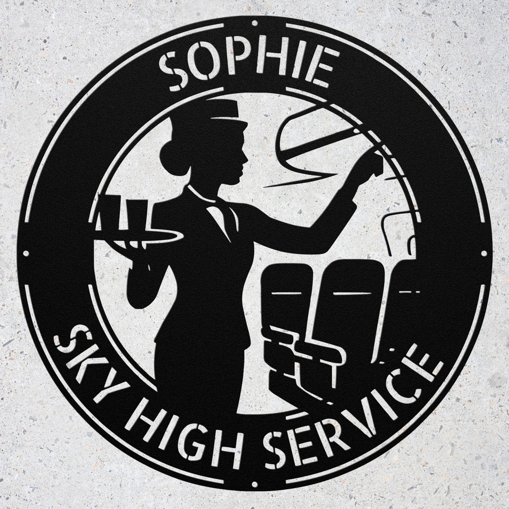 Personalized Flight Attendant Metal Art Sign Custom Aviator Wall Decor Gift