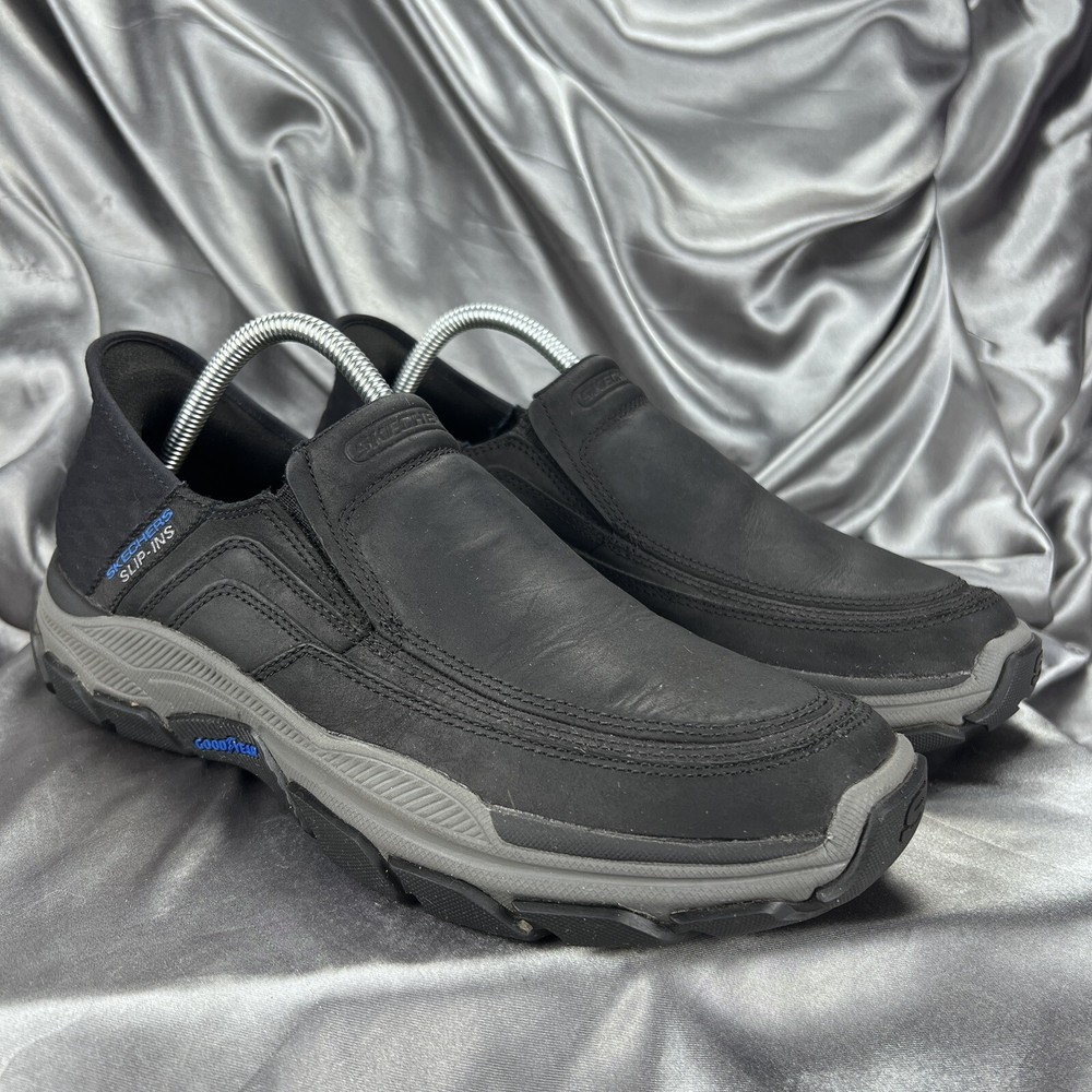 Skechers Respected Elgin Men 9.5 Slip-Ins Shoes Black Nubuck Hands Free Loafers