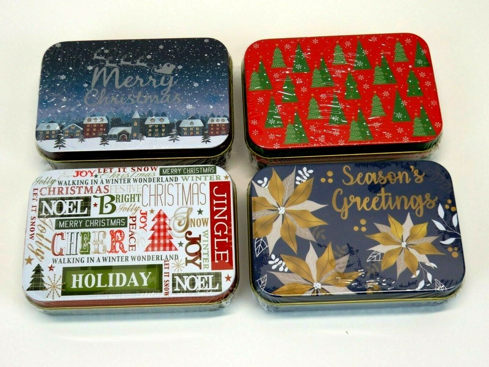 Christmas Gift Card Tin Box Jewelry Money Holder Stocking Stuffer Set of 4-image