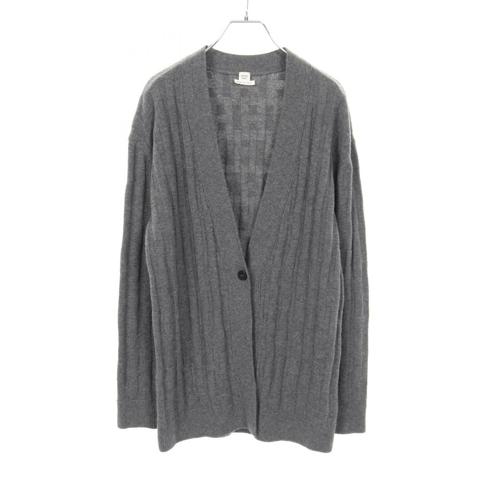 HERMES H pattern Sellier button knitwear cardigan #34 wool Gray Used Women