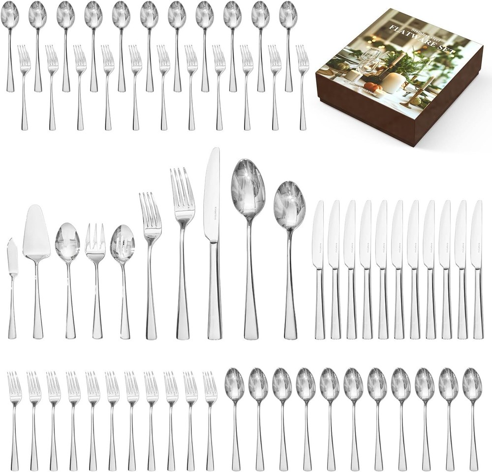 Silverware Set for 12, 65-Piece Forged 18/10 Stainless Steel Flatware Set,Mirror