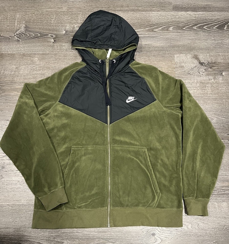 Mens Nike Sportswear Full-Zip Fleece Hoodie 929114 395 Green/Black Size XL