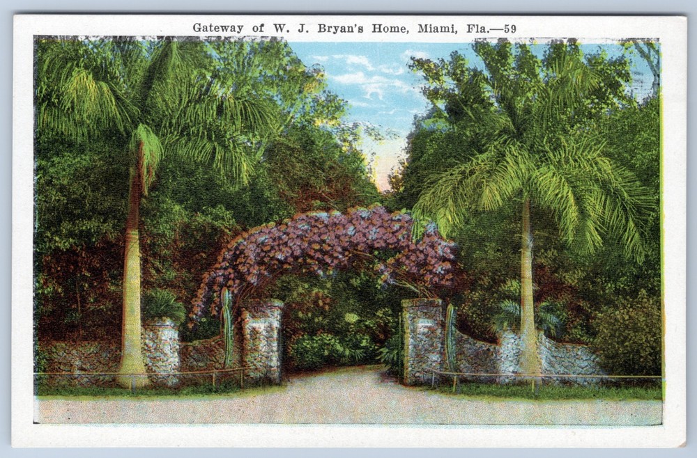 FL Miami Democrat Politician William Jennings Bryan Home Villa Serena Postcard