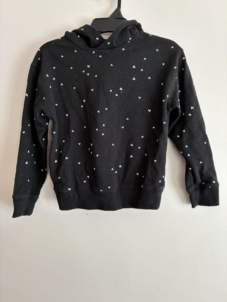 wonder nation Kids Girls Heart Print Fleece Long Sleeve Pullover Hoodie Black M