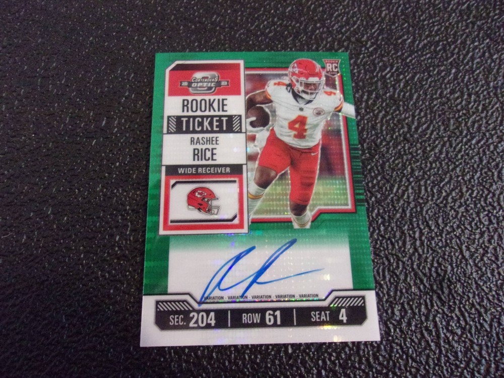 Rashee Rice 2023 Optic Contenders Rookie GREEN PULSAR AUTOGRAPH 18/25 (ON CARD)