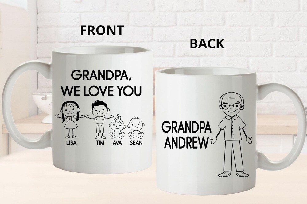 Unique Grandpa Grandfather Gift Mug L Personalized Stick Figure Family L Fathers