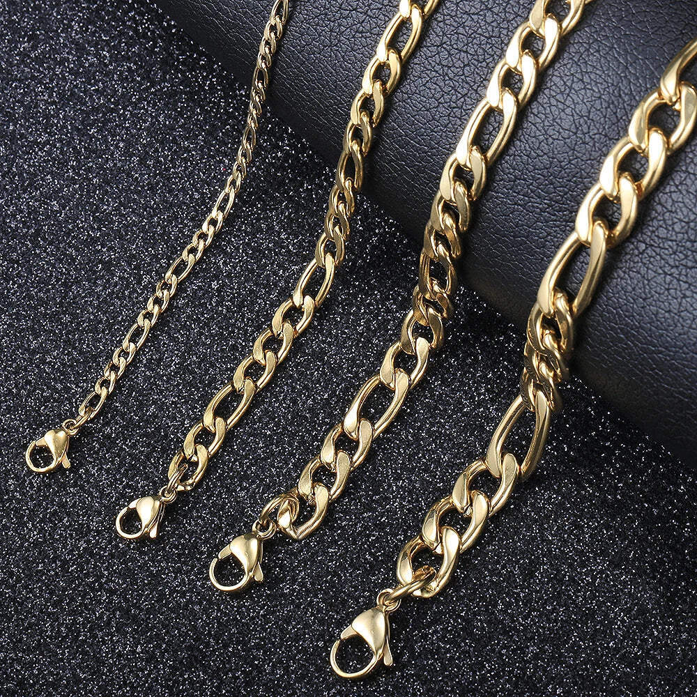 3mm//5mm/7mm/9mm Gold Silver Color Figaro Link Chain Stainless Steel Jewelry Cla