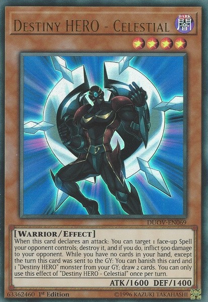 1x Destiny HERO Celestial DUOV-EN069 Ultra Rare 1st Edition NM Yugioh Card