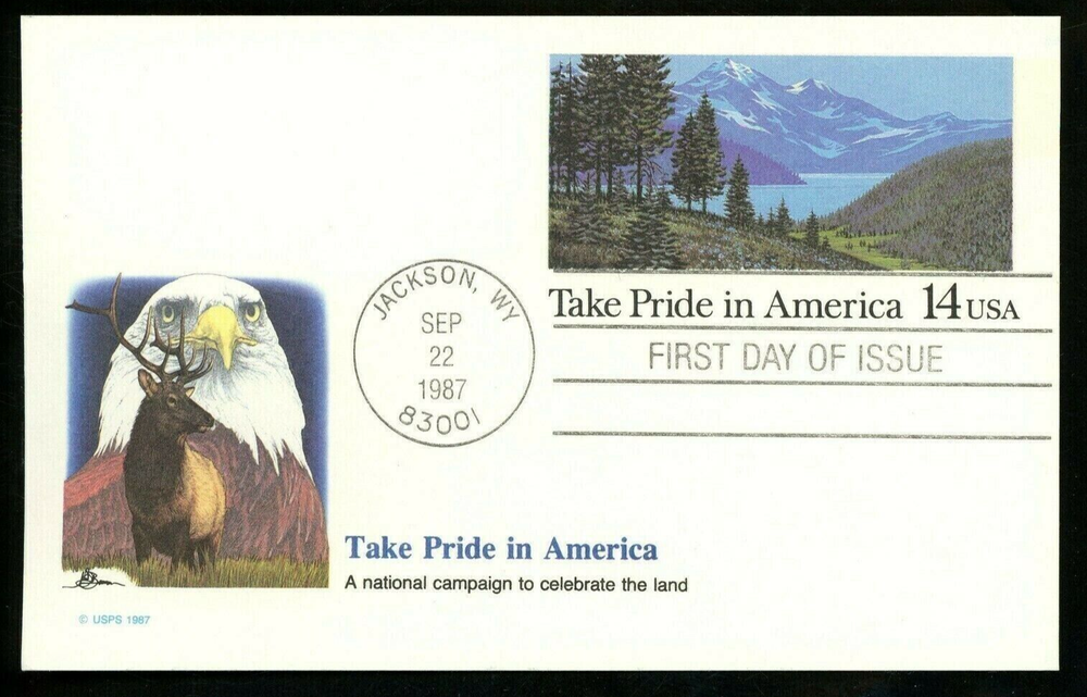 JACKSON WYOMING PRIDE IN AMERICA #UX118 1987 FLEETWOOD CACHET FIRST DAY CARD-image