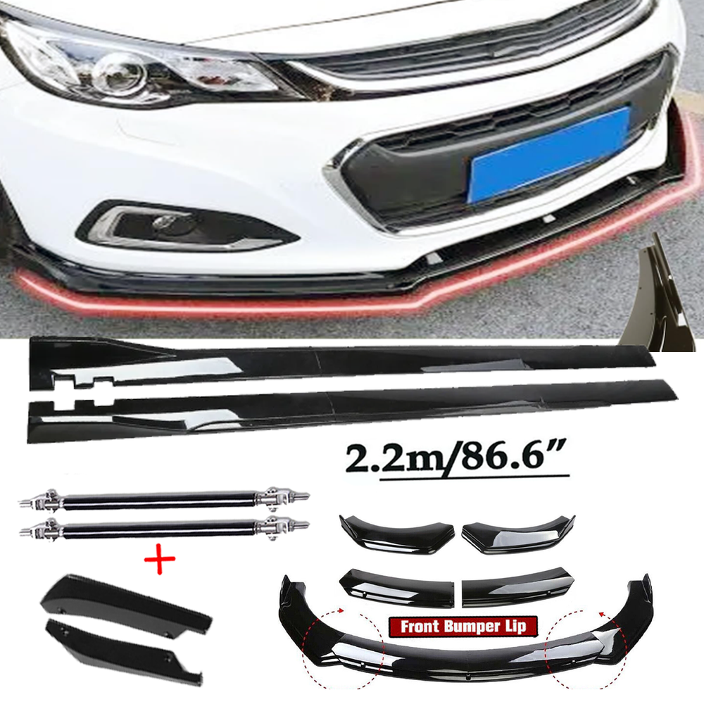 Front Bumper Spoiler Body Kit /Side Skirt For 08-2012 Malibu Glossy Black Polyur
