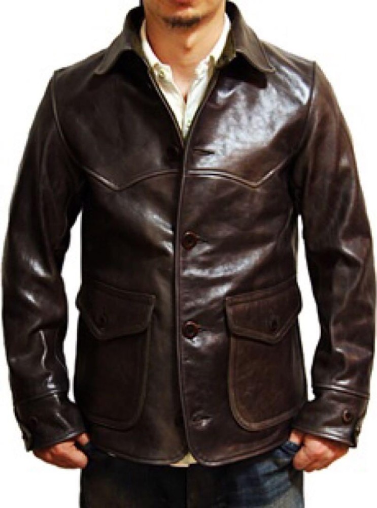 SUGAR CANE 30'S Horse Hide Carcoat Jacket Outerwear Brown Leather Wool Men's