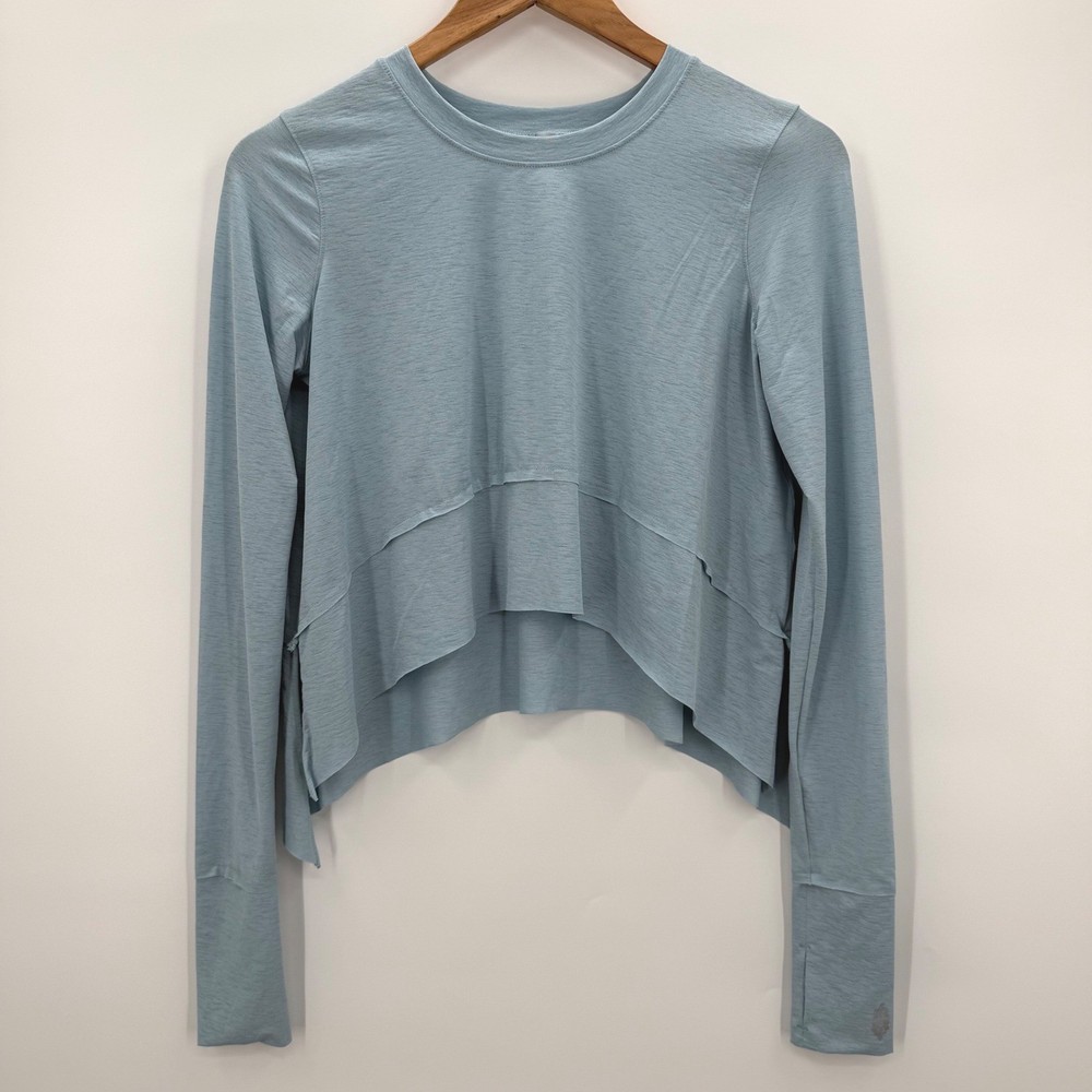 Free People FP Movement Tempo Long Sleeve Tee Light Blue Cropped Thumbhole XS
