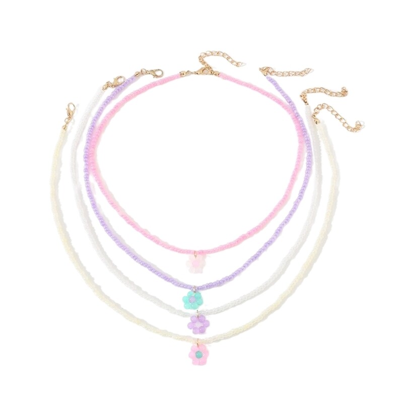 4Pcs Rice Bead Flower Necklace Women Fashionable Temperament Adjustable Necklace