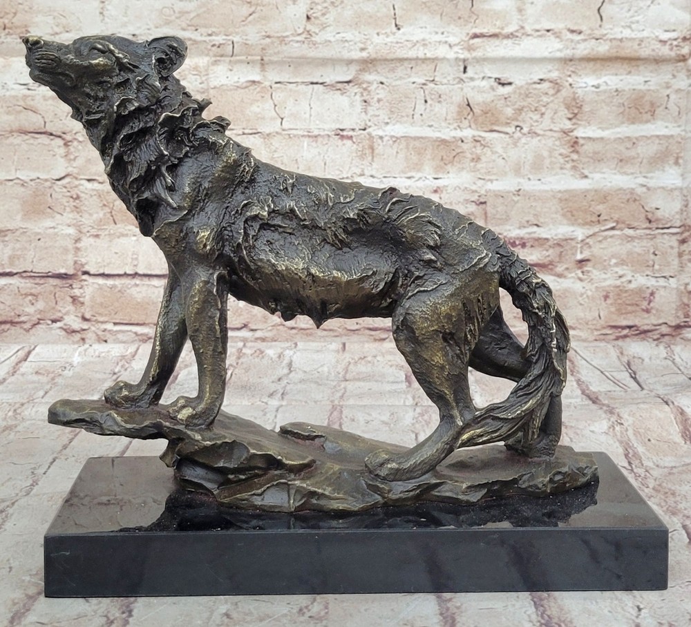 ART DECO LARGE COLLECTOR EDITION WOLF HOWLING BRONZE SCULPTURE RARE HOTCAST