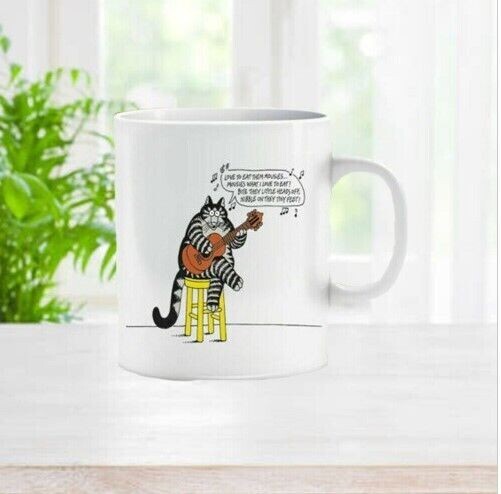 B Kliban Cat Playing Guitar 11oz Funny Ceramic Coffee Mug for Men