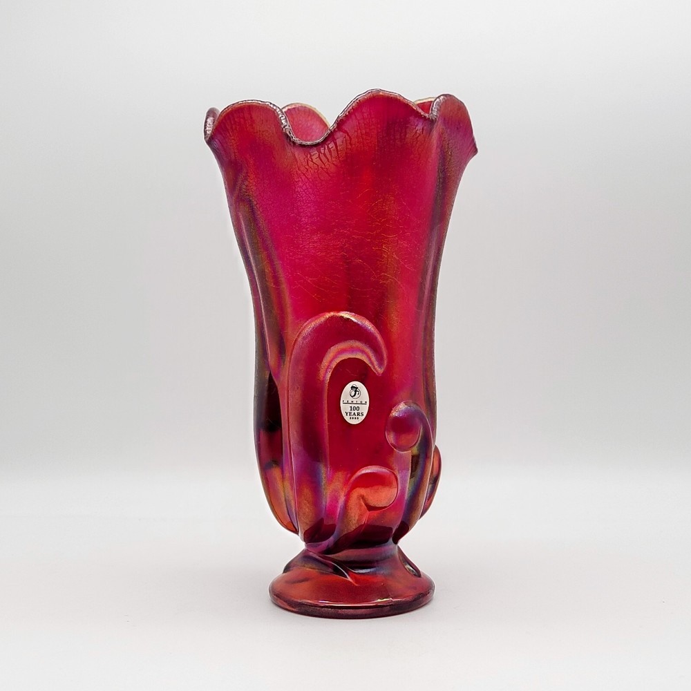 Vtg Fenton 2005 100th Anniversary Ruby Amberina Vase #2753 RL 9.5