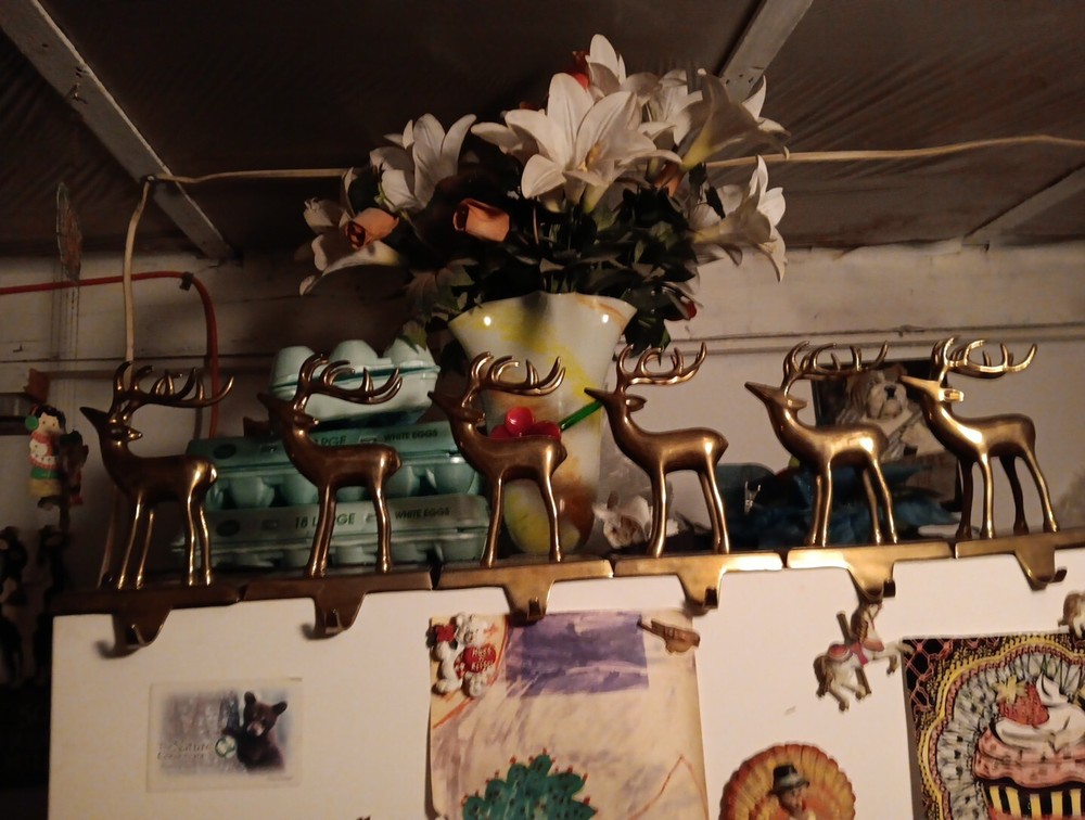 6 Brass Reindeer Deer Christmas Stocking Holders Fireplace Mantle Holiday Decor