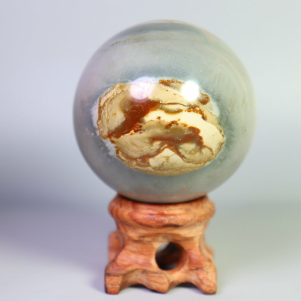 172g Natural Ocean Jasper Agate Quartz Sphere with Stand for Reiki Healing