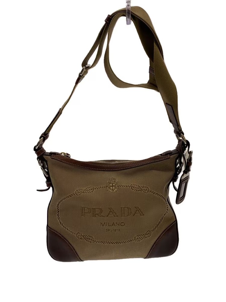 RARE PRADA Jacquard Shoulder Bag in Canvas Brown