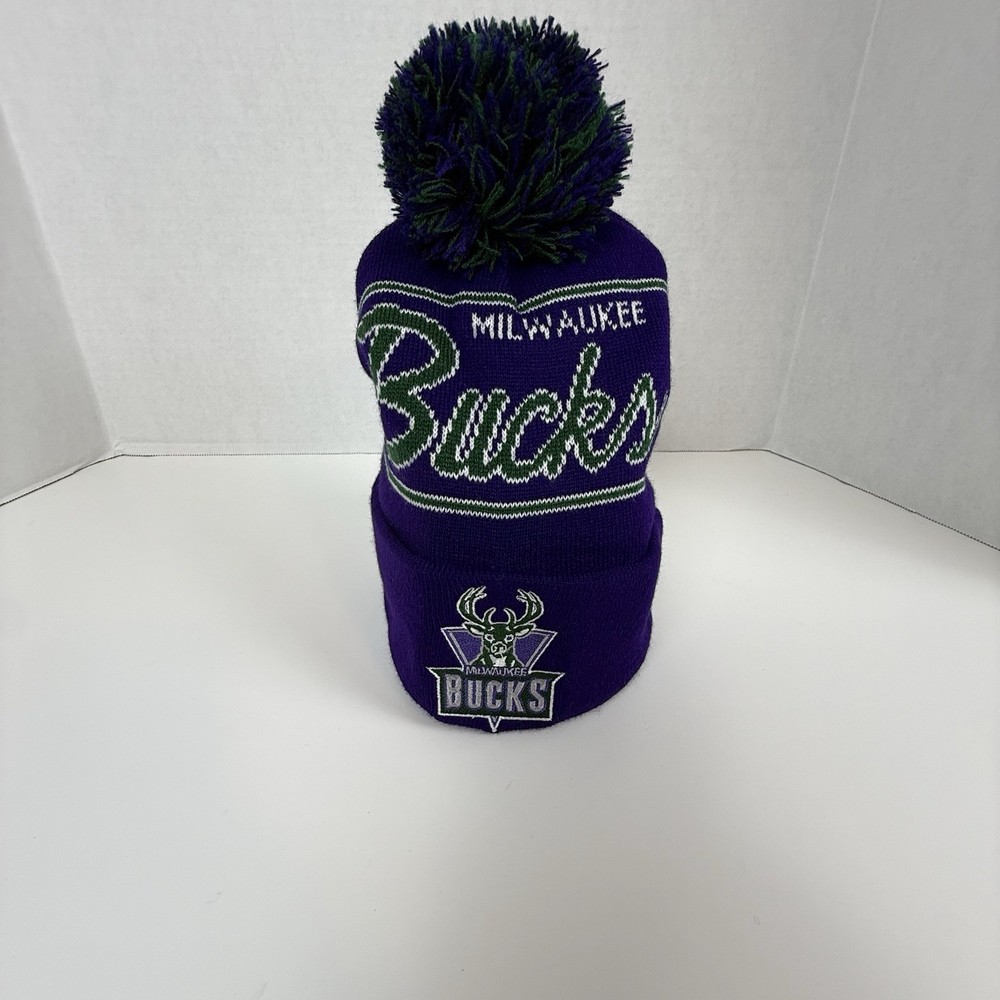 Mitchell & Ness Milwaukee Bucks Unisex Beanie OSFM Toboggan Patch Purple New