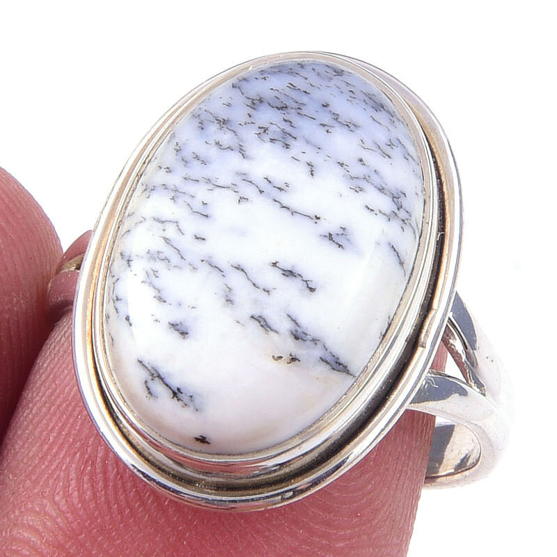Natural Dendrite Opal Gemstone Handmade 925 Solid Sterling Silver Ring S.8