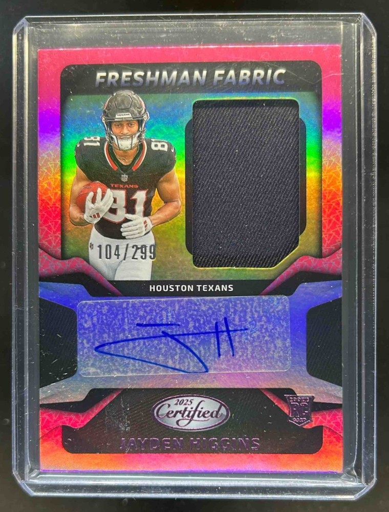 2025 Certified Jayden Higgins Freshman Fabric Mirror Jersey Pink RC Auto #/299