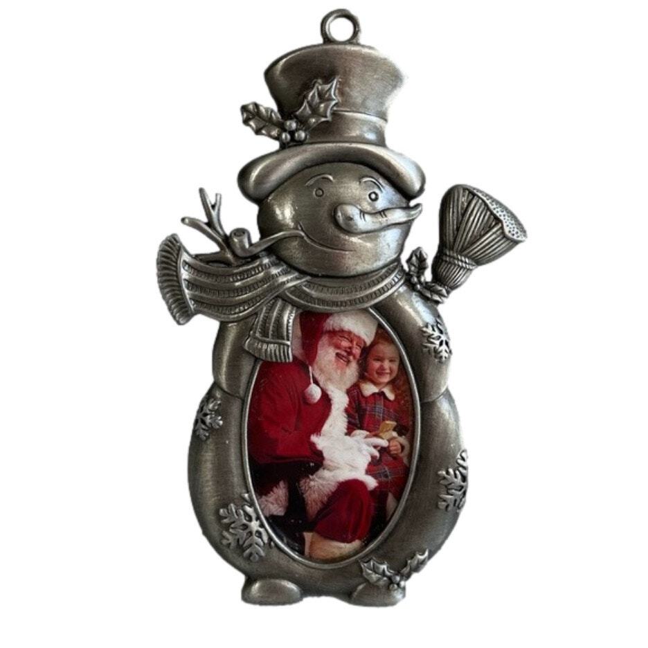 Vintage Metal Silver Snowman Table Top Picture Frame or Hanging Ornament 6
