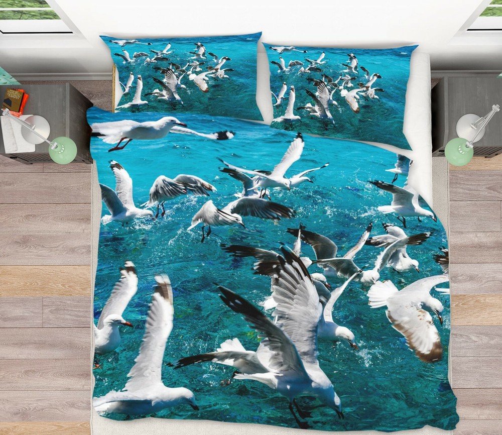 3D Ocean Seagull ZHUA531 Bed Pillowcases Quilt Duvet Cover Set Queen King Amy