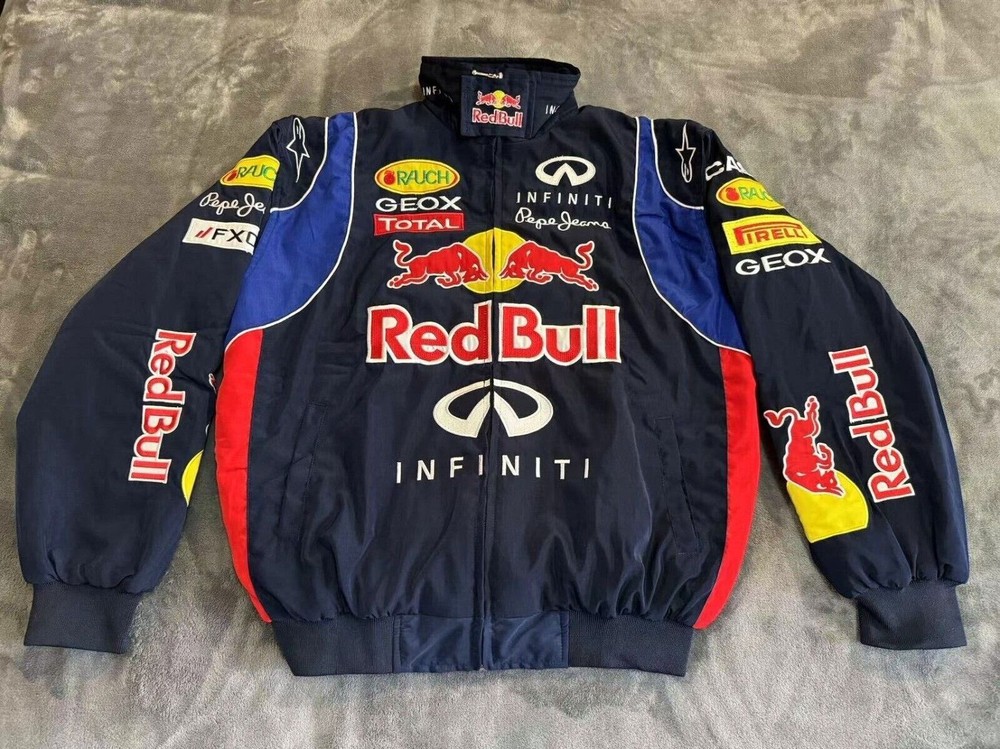 Unisex Adult Red Bull Jacket Navy Ebroidered Cotton Padded F 1 Racing Jacket