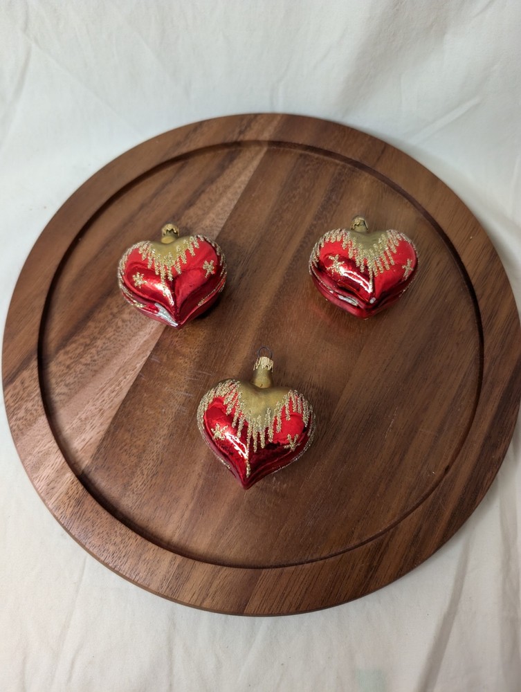 VINTAGE Set of 3 Heart Embellished Christmas Ornaments