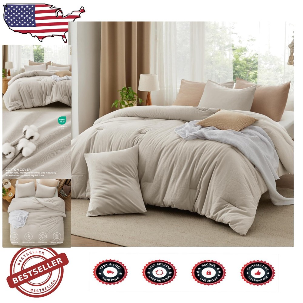 Oeko-Tex Certified King Comforter Set - Cotton Fabric with Soft Microfiber Fill