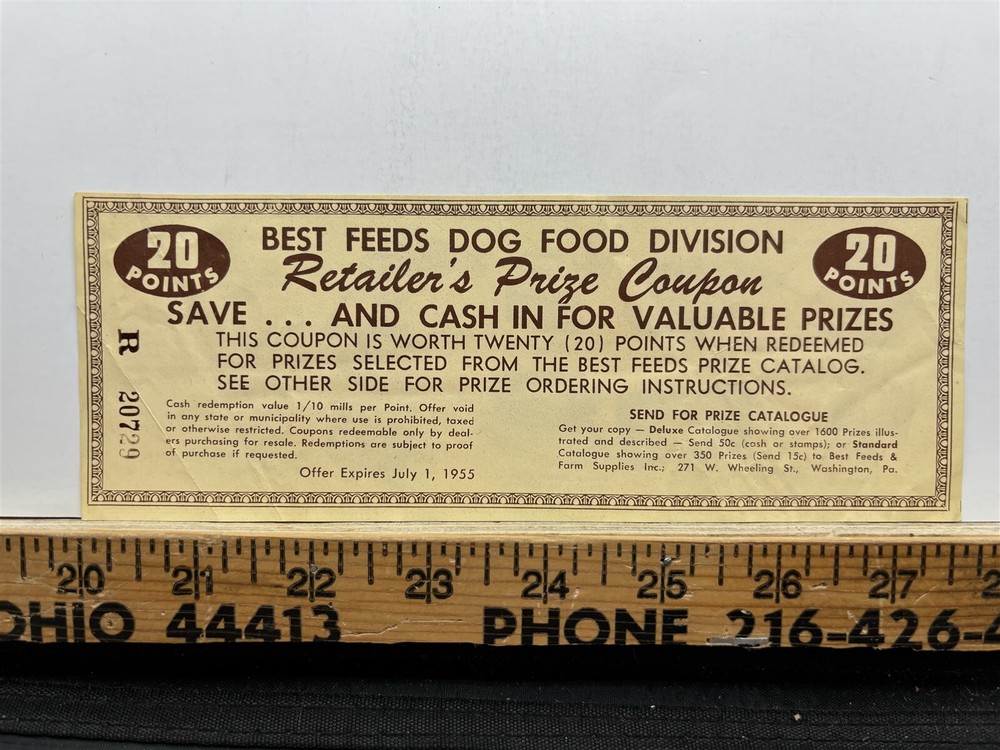 1955 Dog Food Division Retailer Coupon Vintage Best Feeds Prize-image