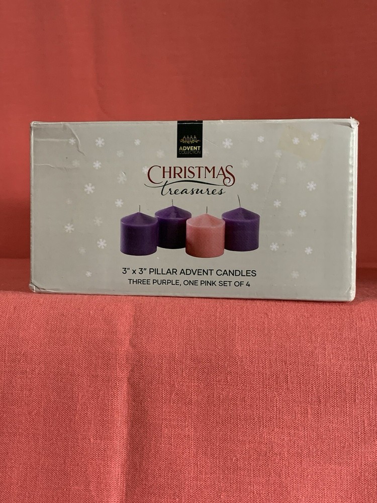 Pilar  “Final  Sale” Christmas Treasures 3” X3” Candles Set Of 4 New, See Photos-image