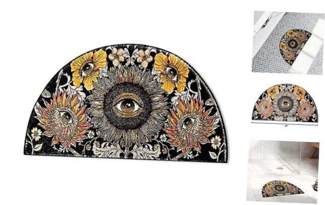 Vintage Evil Eye Floral Half Circle Rug Hippie Snake Shape Faux Cashmere