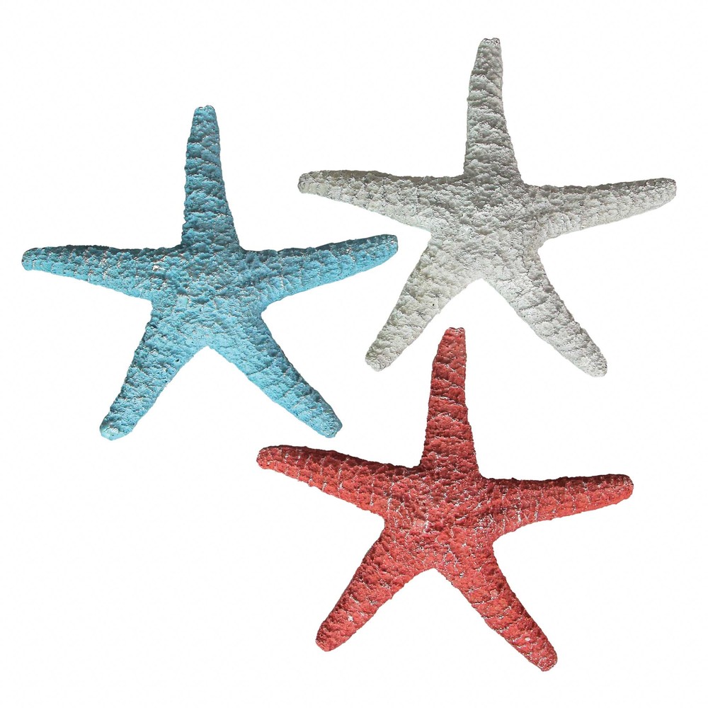 Set of 3 Resin Starfish Wall Hanging Sculptures Coastal Home Decor Beach Art