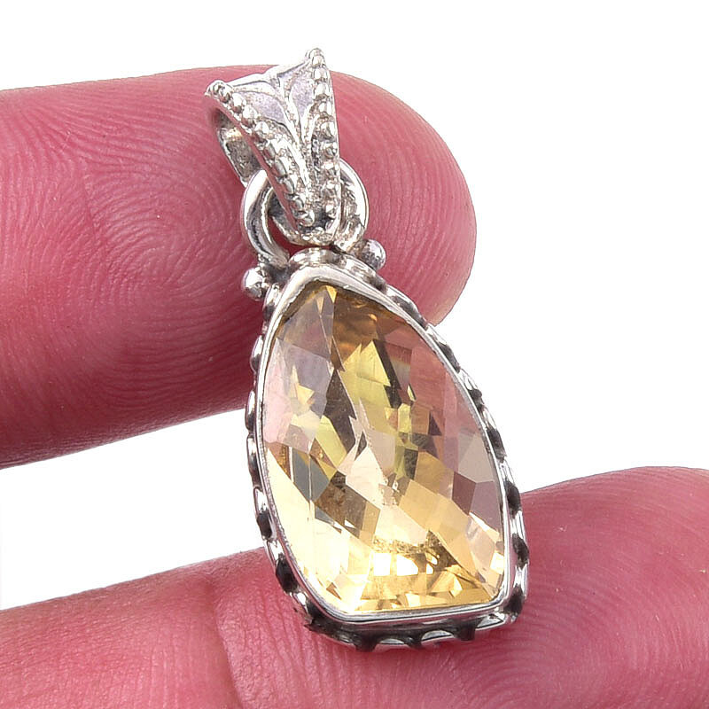 Natural Citrine Sterling Silver Pendant Jewelry Gift 1 Inch