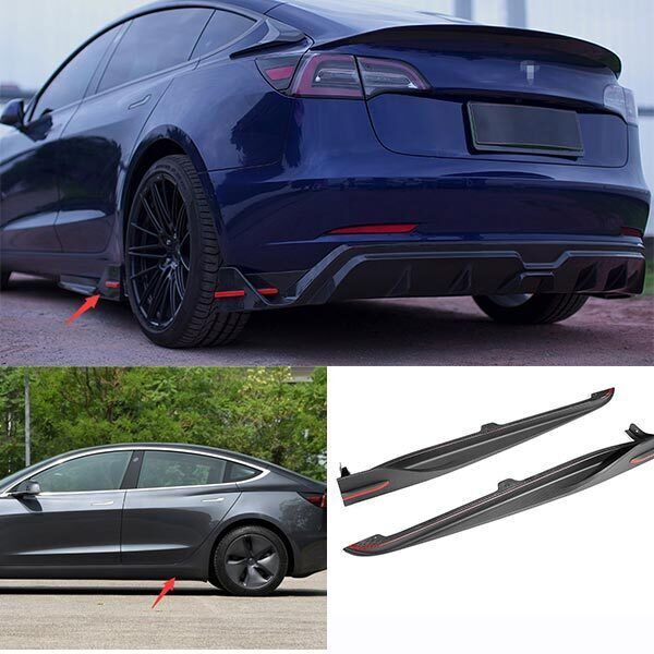 For Tesla Model 3 Door Panel Trim Side Skirts Matte Carbon Fiber Exterior 17-22