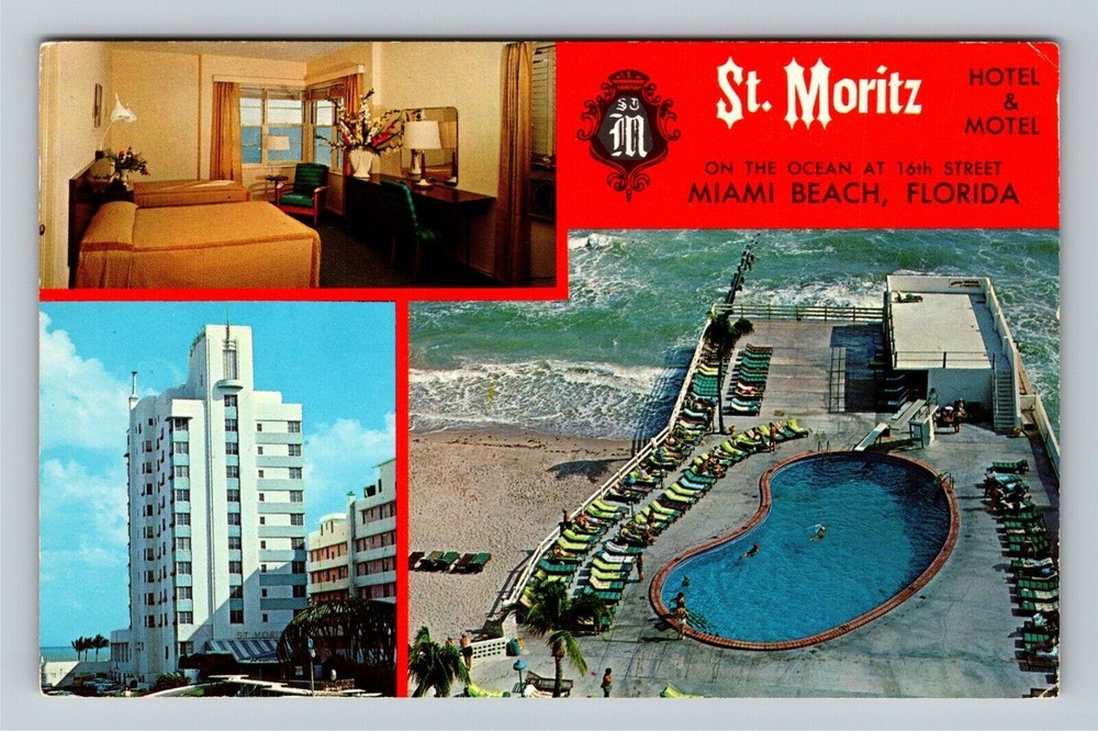 Miami Beach FL-Florida, St. Moritz Hotel & Motel Vintage Souvenir Postcard