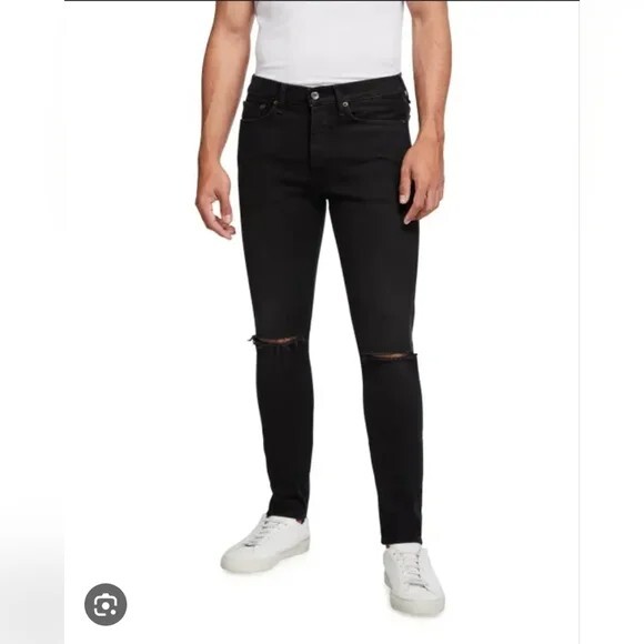 Rag & Bone Distressed Jeans Black Mens Size 34 Extra Slim Fit 1