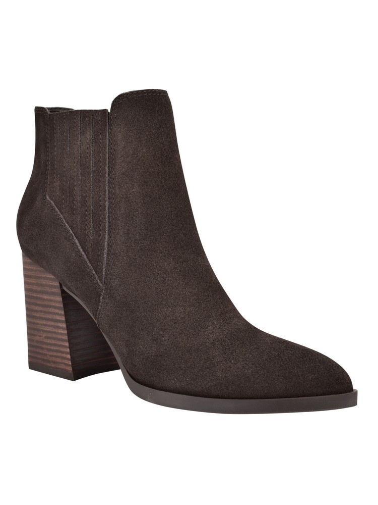 MARC FISHER Womens Brown Ellard Square Toe Block Heel Leather Booties 9.5