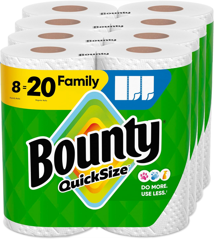 Quick Size Paper Towels, White, 8 Family Rolls = 20 Regular Rolls (Packaging May
