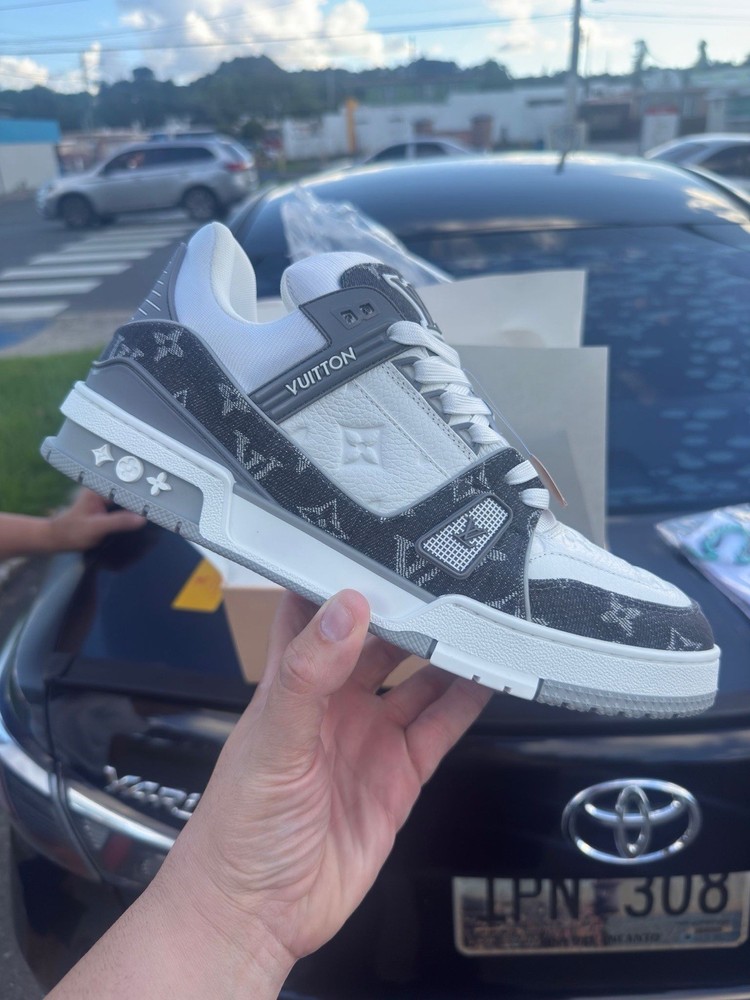 Louis Vuitton Trainer Sneaker White Gray Black Monogram Low Top Athletic Men's