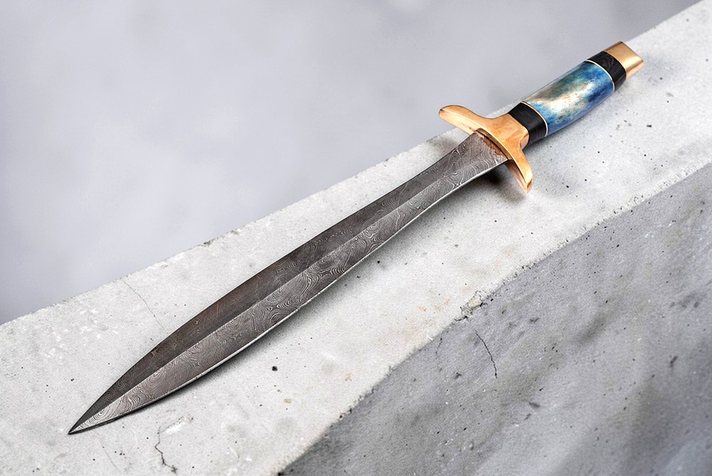CUSTOM MADE HAND FORGED DAMASCUS STEEL DOUBLE EDGE BLADE SWORD 1671