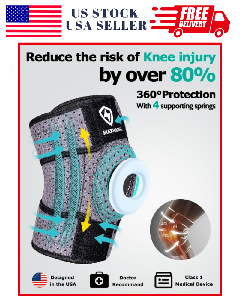 Adjustable Knee Brace with Side Stabilizers & Patella Gel Pad for Support