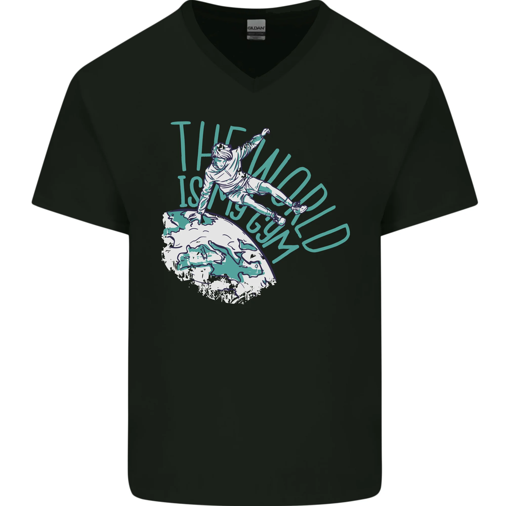 Parkour the World is My Gym Mens V-Neck Cotton T-Shirt