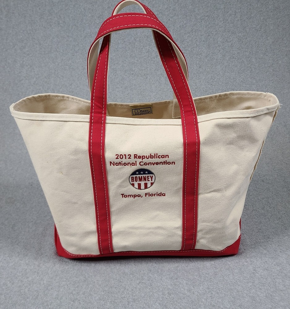 Vintage LL Bean USA Boat & Tote Bag Red Tan Republican Romney Trump