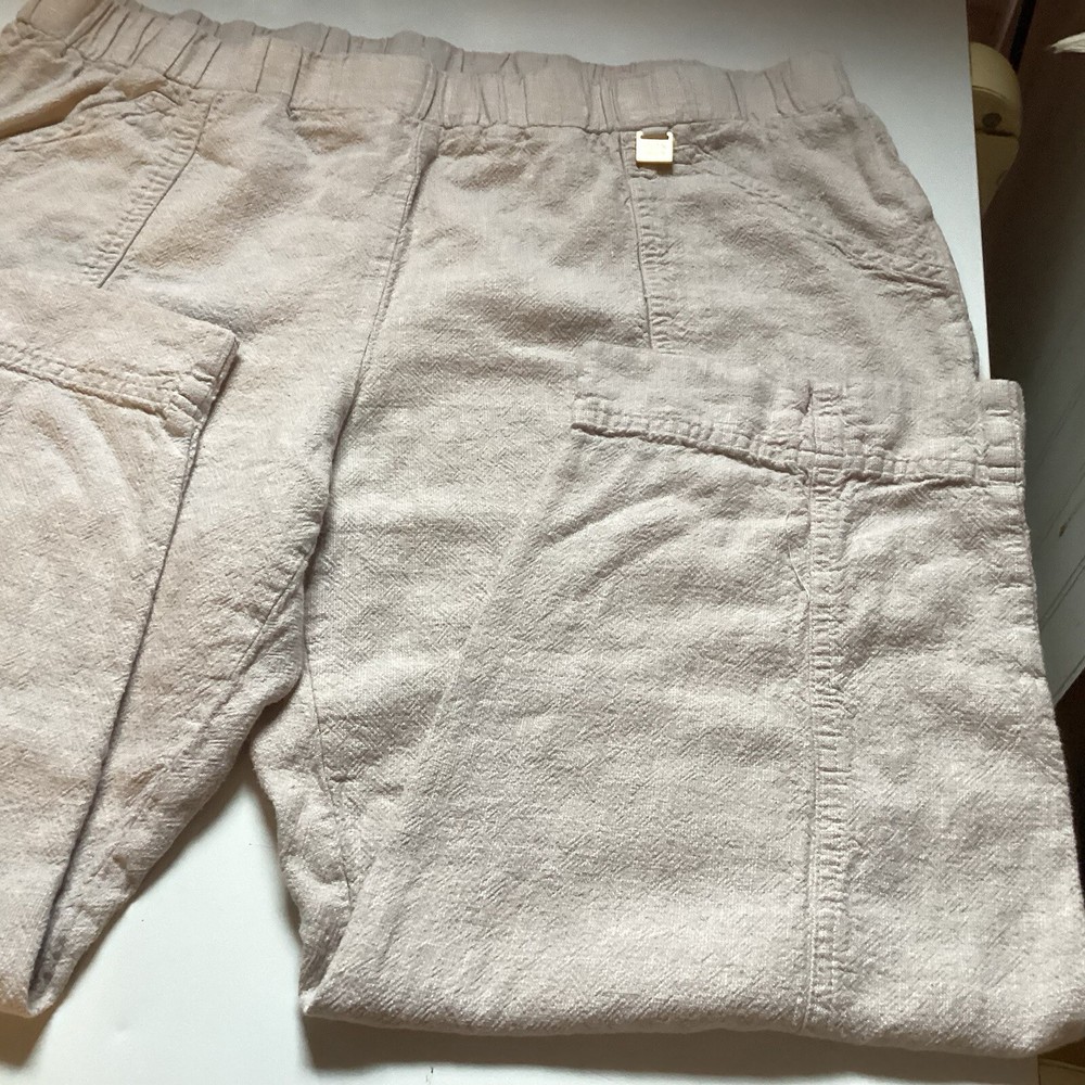 Ellen Tracy Linen Blend Capris Lg Elastic Waist